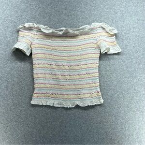 Style Envy Ruffled Off-Shoulder Top - Multicolor Stripes